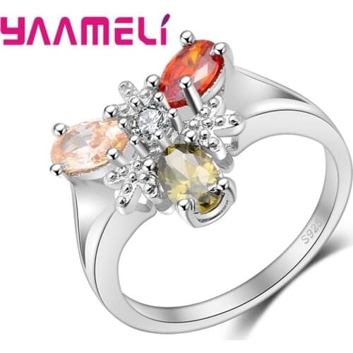 Colorful Oval Cubic Zircons Women Daily Decoration 925 Sterling Silver Female Rings For Girls Birthday Gift High Quality