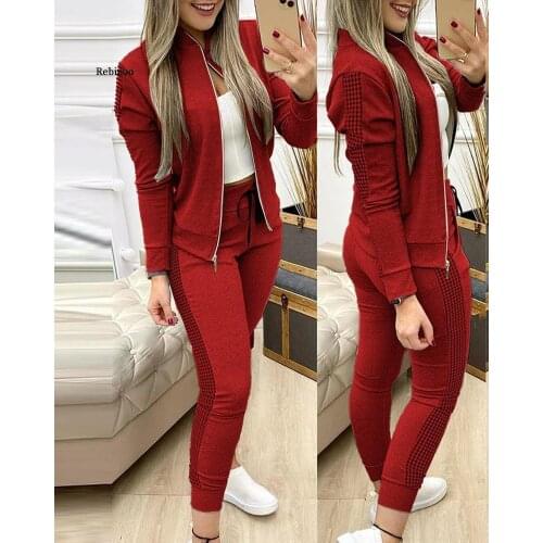 Women Sports Jogging Suit Outfits Tracksuit Autumn Clothes Plaid Patchwork Hoodies Sweatshirt Crop Top and Pants Two Piece Set