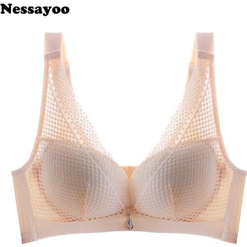 Ultra thin bralette sexy lingerie wireless summer deep V bras for women full cup lace brassiere young girl push up minimizer bh
