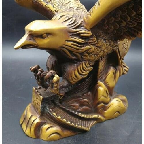10.2" Chinas Old Pure copper spreading its wings and flying eagle statue