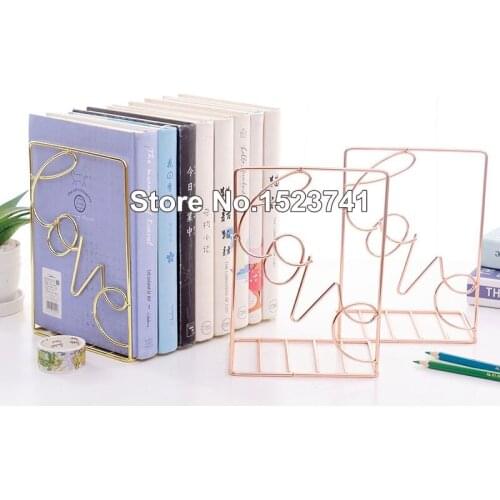 2Pcs/Pair Creative Love Shaped Metal Bookends Desk Storage Holder Shelf Book Organizer Stand