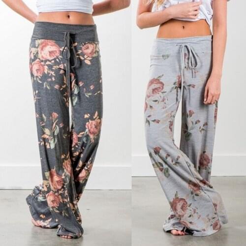 50Pcs/Lot Women Fashion Rosebud Printed Loose Casual Wide Leg Yoga Pant Legging