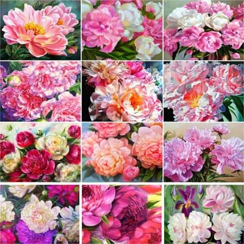 5D Diamond Painting by Number Pink Peony Flower Full Square Drill Diamond Embroidery Cross Stitch Hobbies and Crafts Home Decor