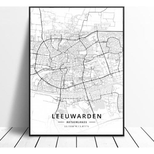 Hd print The Hague Leiden Heerlen Amsterdam Dordrecht Leeuwarden Netherlands abstract Map canvas Poster wall painting frame