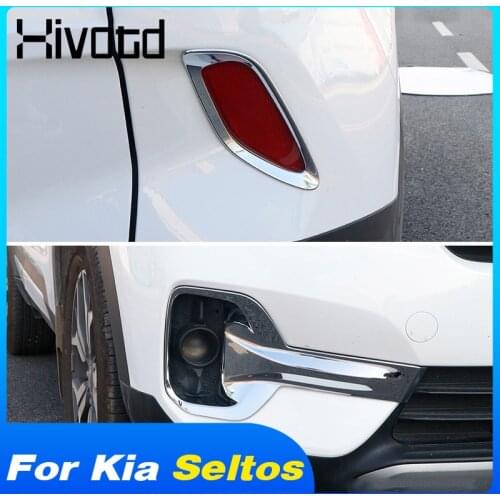 Car Styling ABS Chrome Front Rear Foglights Cover Fog Lamp Trim Strip Stickers For Kia Seltos 2020 2021 Exterior Accessories