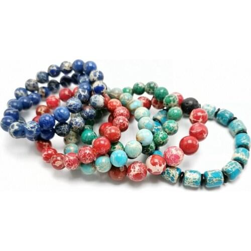 Free delivery Natural Emperor Stone Bracelets Red Blue Green Purple imperial Stone Beaded Stretch Bracelets Bangles For Men Wome