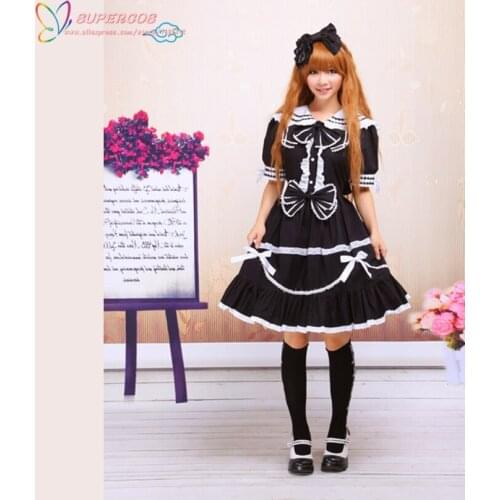 Free shipping! New Arrivals! High Quality! Classic Black Short Sleeve Cotton Bow Lolita Dress