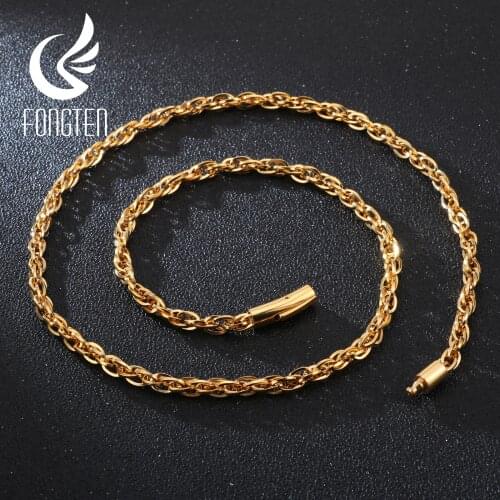 Fongten Link Chain Choker Gothic Necklace Men Stainless Steel Dainty Round Long Necklaces Hip Hop Jewelry Bff Gift