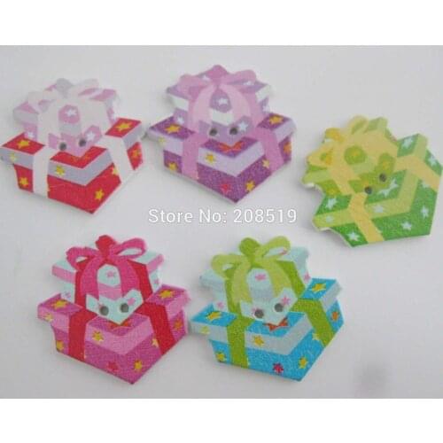 WBNWSE 26mm*30mm Cake Box shape Wood Button for Crafts ornament 100pcs mix colors sewing supplies