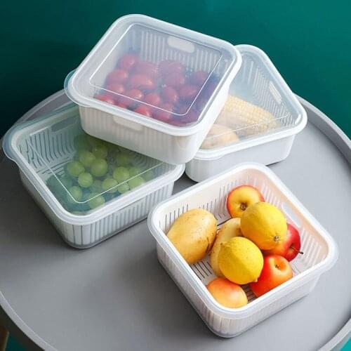 Double Drain Basket Plastic Containers Food Storage Fruit Baskets Kitchen Organizer Fridge Storage Boxes Household Items