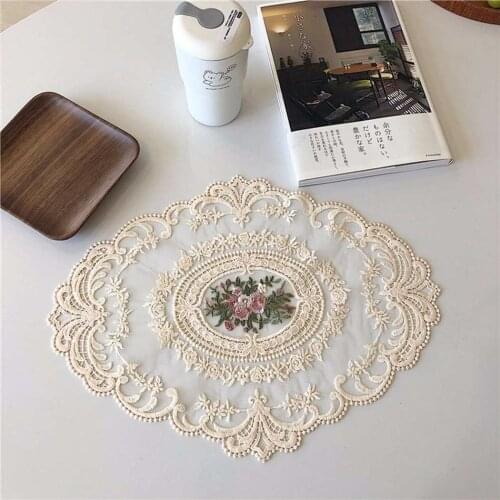 French Lace Embroidered Placemat Decoration Tablecloth Coaster Table Mat Retro Vintage Style Background Cloth Shooting Props