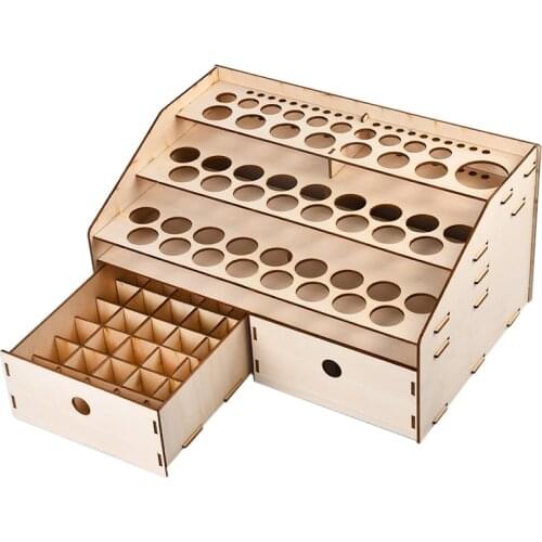 FULL-DIY Wooden Organizer Paint Bottles Display Rack Brushes Holder Stand Storage Model Tool