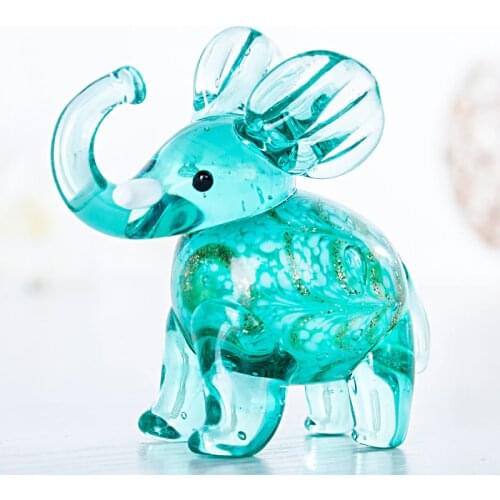 H&D Hand Blown Art Glass Sky Blue Elephant Figurines Wild Animal Collectible GIft Home Dollhouse Miniatures Ornament Home Decor