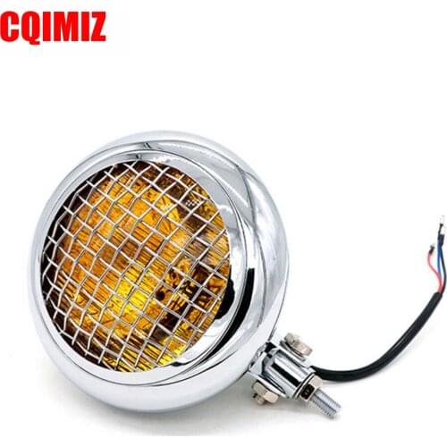 Chrome Motorcycle Custom 5.75" Retro Headlight With Mesh Grill Fit Old School Cafe Racer Vintage Retro Grille Headlight