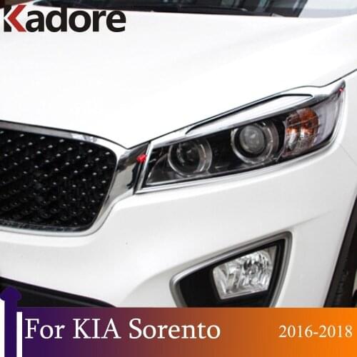 For Kia Sorento 2018 2017 2016 Chrome Front Light Lamp Cover Trim Headlight Hood Shade Bezels Car Accessories External