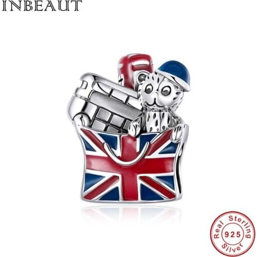INBEAUT fit European Bracelet Genuine 100% 925 Sterling Silver British Cat Beads Charm for Woman Girl Birthday Gift Jewelry