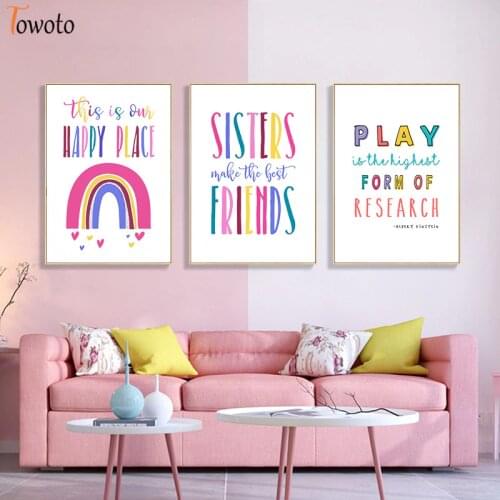 Colorful Cartoon Canvas Painting for Baby Nursery Wall Art Bedroom Poster Print Rainbow Positive Quote Decoration Picture Decor