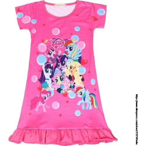 Summer Nightdress Childrens Nightwear Short Sleeve Cartoon Nightwear Dress Home Skirt My Little Baby girl pony