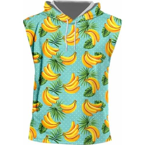 IFPD EU Size Fashion 3D Hooded Tank Top Banana Print Casual Plus Size Sweatshirt Mens Leaves Casual Fitness Sleeveless Shirt
