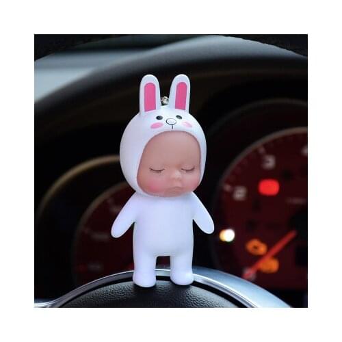 Cartoon Kiki Bunny Imitate Sleeping Doll Keychain Women Trinket Metal Key Chains Car Bag Pendent Charm