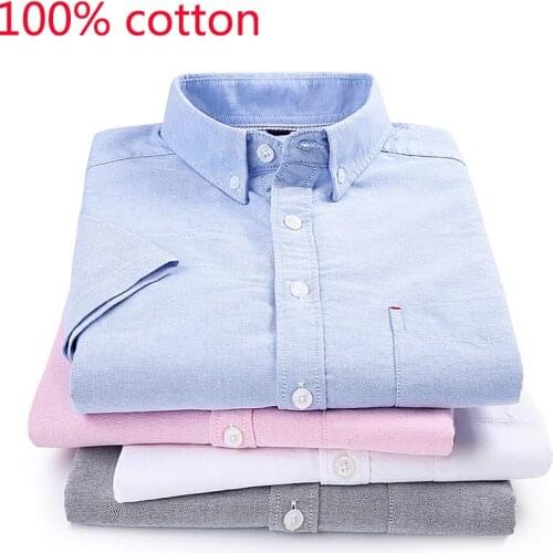 2019 New Arrival Men 100% Pure Cotton Oxford Short Sleeved Shirt Summer Casual Fashion Plus Size S M L XL 2XL 3XL 4XL