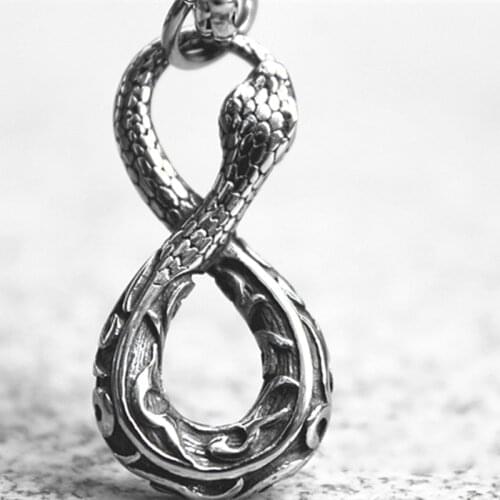 Mens Stainless Steel Necklace Auspicious 8-character Cobra Snake-shaped Pendant Necklace Personalized Couple Necklace Gift