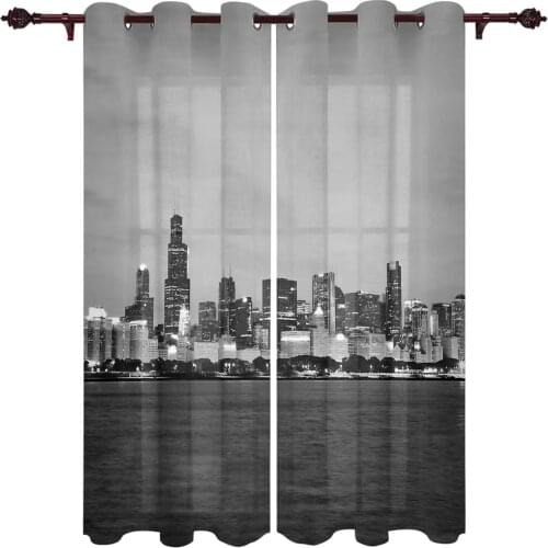Chicago Building River Water Valance Window Curtains For Living Room Bedroom Kitchen Home Ready-made Youth Room Window Curtains