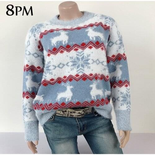 Autumn Winter Christmas Sweater Ladies Thick Knitted Sweaters Xmas Deer Warm Sweater Pullover Female Long Sleeve Jumper ouc527