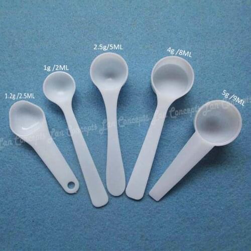 50pcs/lot Food Grade PP Spoon Plastic Measuring Scoop 1g 2ml 1.2g 2.5ml 2.5g 5ML 4g 8ml 5g 9ml for option - white free shipping