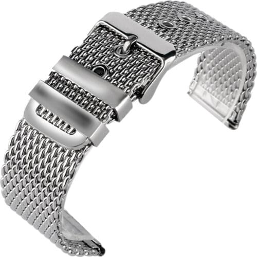 20/22/24mm Wrist Band Watch Strap Replacement Men Solid Link Stainless Steel Mesh Silver Bracelet High Quality Pin Buckle
