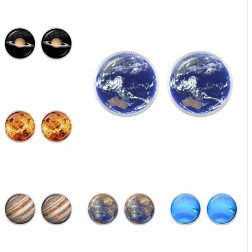 Moon Earrings Solar System Planet Stars Stud Earrings Galaxy Nebula Space Universe Earth Sun Jupiter Saturn Fashion Jewelry 2021