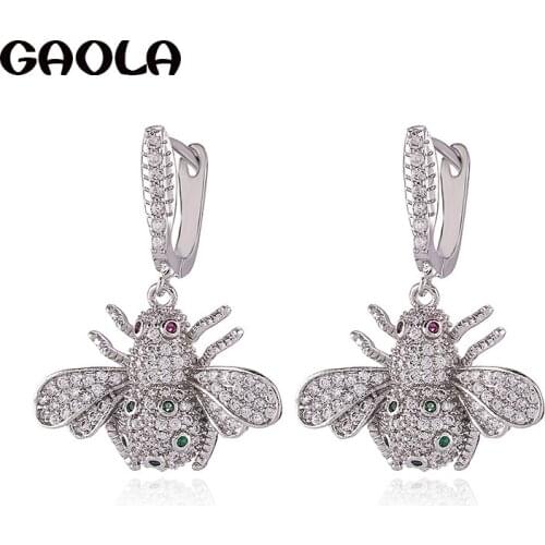 GAOLA New Design Clear Cubic Zircoia Micro Pave Setting Lovely Bee Dangle Earrings For Women GLE7929