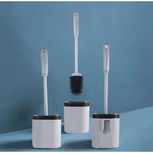 WC Silicone Toilet Brush With Quick Drying Holder Set Wall Mounted Leak Proof Flat Head Flexible Soft Bristles Cleaning Brush