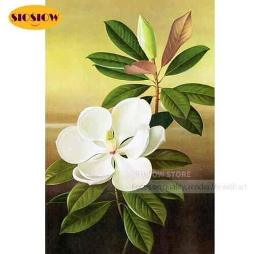SIOSIOW 5D Diamond Painting Flower White Full Square DIY 3d Diamond Embroidery Flowers Cross Stitch Mosaic Needlework Home Decor