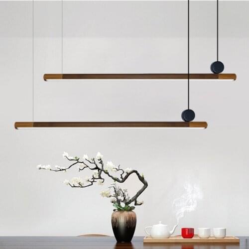 Modern Nordic Restaurant Bar Wood Pendant Lights Black Walnut Minimalist Long Strip Led Hanglamp Home Decor Dining Room Lights