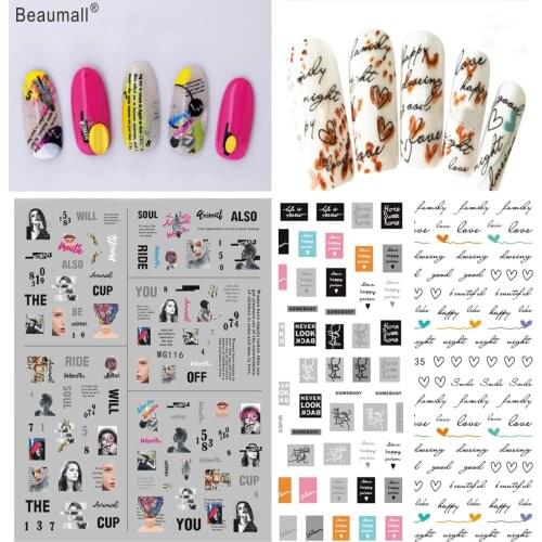 Letters Type Nails Art Manicure Back Glue Decal Decorations Nail Sticker For Nails Tips Beauty