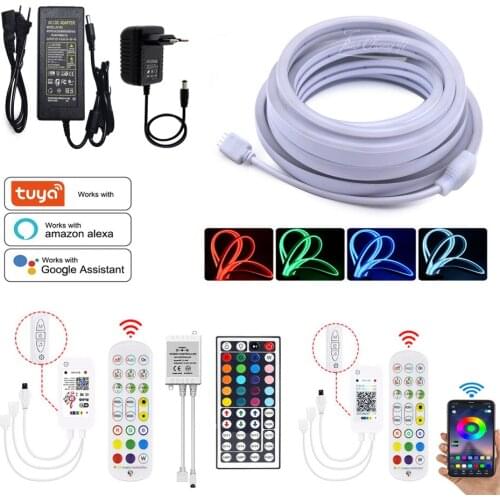 Tuya WiFi Bluetooth-compatible APP Smart Controller 6X12mm RGB Neon strip 12V 24Key IR Music Remote control Flexible Ribbon kit