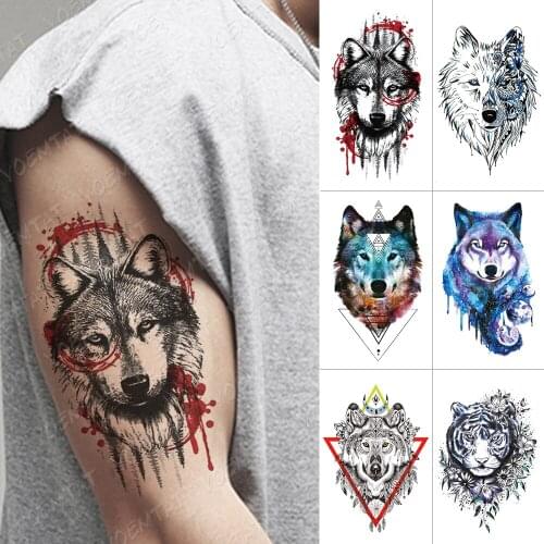 Waterproof Temporary Tattoo Sticker Forest Wolf Flash Tatto Tiger Flowers Fox Body Art Arm Water Transfer Fake Tatoo Women Men