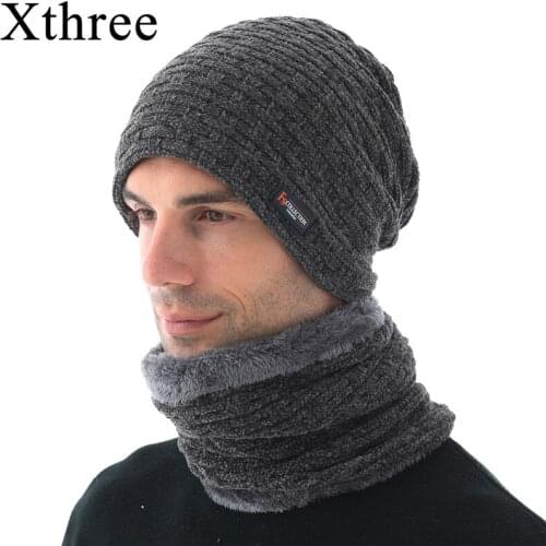 Xthree Chenille Winter Hat for Men Beanies Skullies Hat Knitted Hat Scarf With Lining Male Gorras Bonnet Winter Hats Beanie