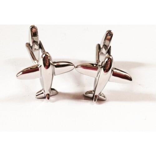 Aeroplane Cufflinks for Pilot Groom Jewelry Gift Mens Cufflinks with Rhodium Plated