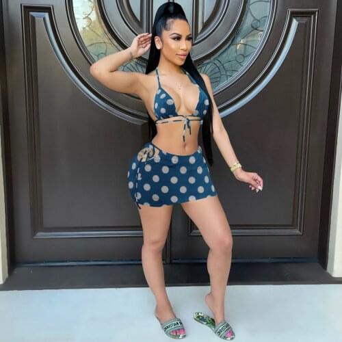 2021 Best Quality Famous Brand 2 pcs Women Set Print Strapless Short Tops Mini Dress Summer Beach Outfits