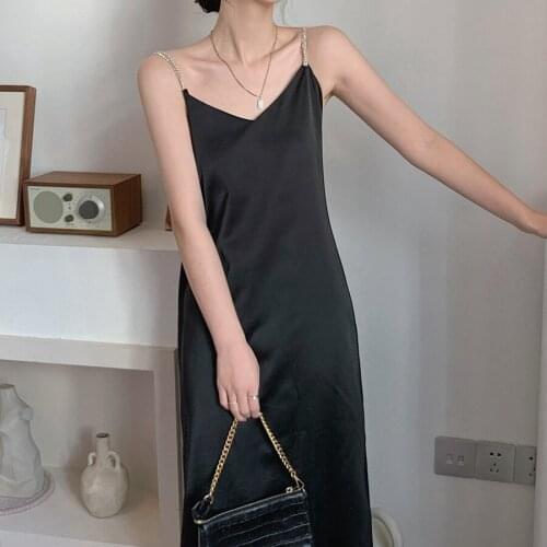 Hot 2021 Elegant V Neck Black Zipper Dress Sexy Bodycon Long Slim Dress Summer Sleeveless Spaghetti Strap Beach Clothing Party