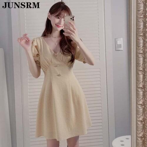 2020 Summer Midi Vestidos Femme Elegant V Neck Plaid A-Line Dress Women Short Sleeve Simple Cotton Dresses Sundress Robe Female