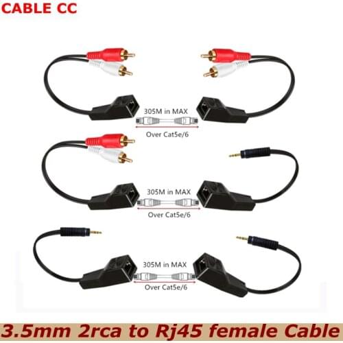 0.3m CAT5/6 RJ45 Female to DC3.5mm Male 2RCA Male With Extender and Network Cable to Extend Audio Cable