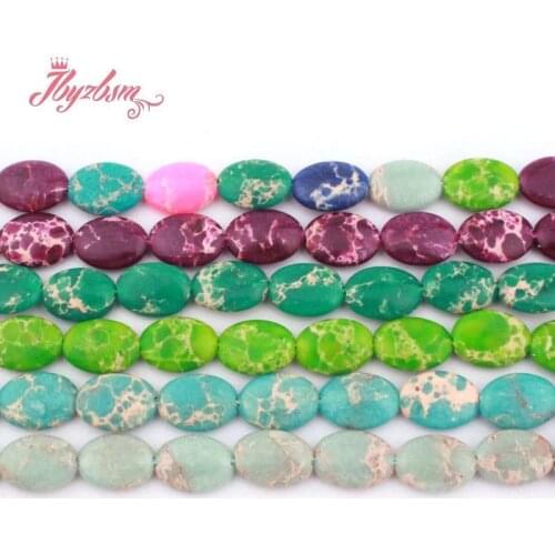 10x14mm Natural Sea Sediment Oval Blue Green Purple Specer Stone Beads For DIY Jewelry Making Necklace Bracelet Strand 15"