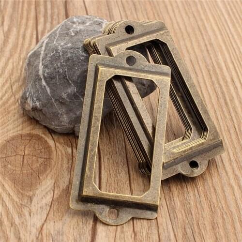 12Pcs Antique Brass Handle 70mm*33mm Label Pull Frame Name Card Holder Cabinet Drawer Box Case Knob For Furniture Hardware