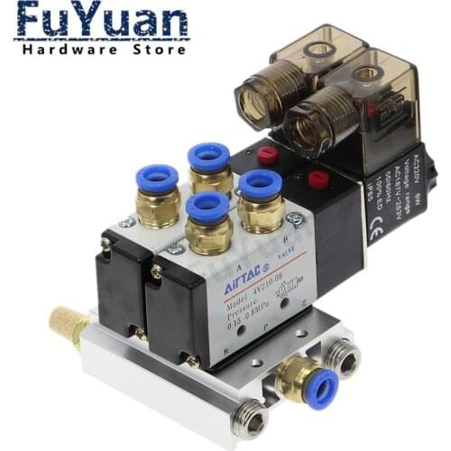 2Way 4V210-08 1/4" 12V 24V 110v 220v Twin Pneumatic Solenoid Valve Muffler 4mm 6mm 8mm 10mm 12mm Quick Fitting Base Set DIY