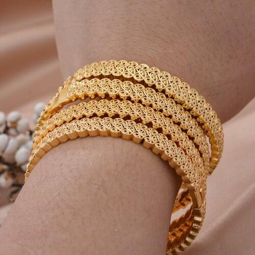 4pcs Dubai Bangle For Women Indian Bracelet Africa Ball Jewelry Gold color Bangle&Bracelet Ethiopian Wedding Bride Jewelry