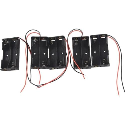 5 Pcs 2 x 1.5V AA Battery Holder Case Box Black w Wire Leads