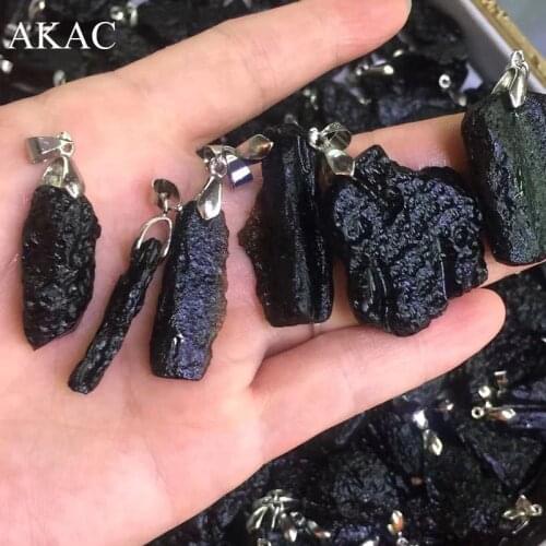 5pcs/set 100% Natural freedom shape irregular rarely black moldavite stone pendant send randomly
